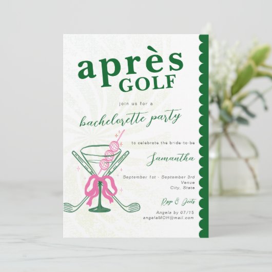 Aprés Golf Martini Coquette Bow Bachelorette Party 招待状 (スタンド正面)
