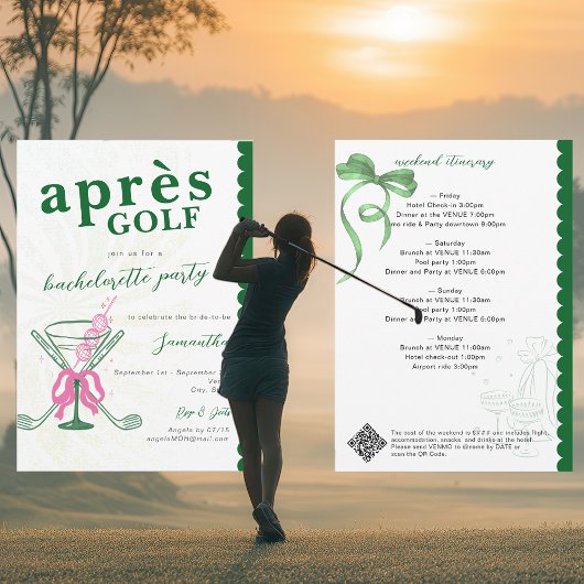 Aprés Golf Martini Coquette Bow Bachelorette Party 招待状