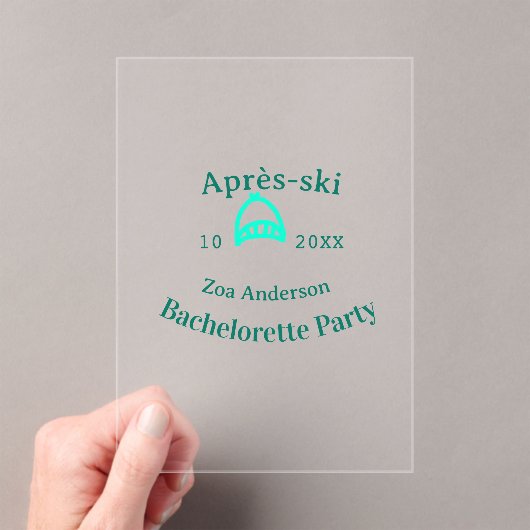 Après-ski bachelorette party turquoise hat name da アクリル招待状 (インサイチュ (ポータブル))