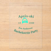 Après-ski bachelorette party turquoise hat name da アクリル招待状 (正面)