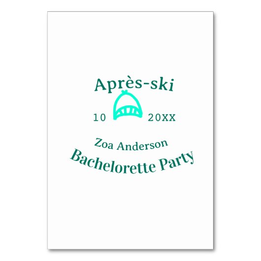 Après-ski bachelorette party turquoise hat name da テーブルナンバー (正面)