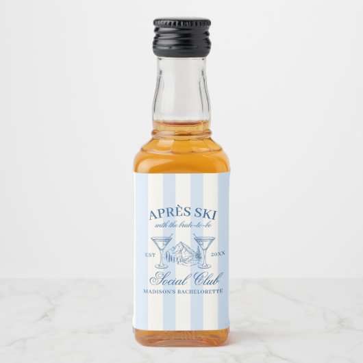 Apres Ski Blue Striped Bachelorette リキュールボトルラベル (正面)