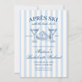 Apres Ski Blue Striped Bachelorette 招待状 (正面)