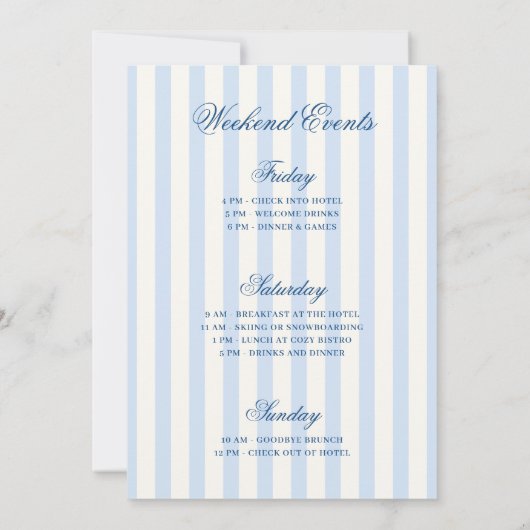 Apres Ski Blue Striped Bachelorette 招待状 (裏面)