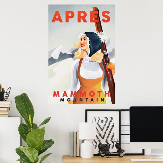 "Apres Ski Mammoth Mountain" Cool Retro Skiing Art ポスター (ホームオフィス)