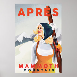 "Apres Ski Mammoth Mountain" Cool Retro Skiing Art ポスター