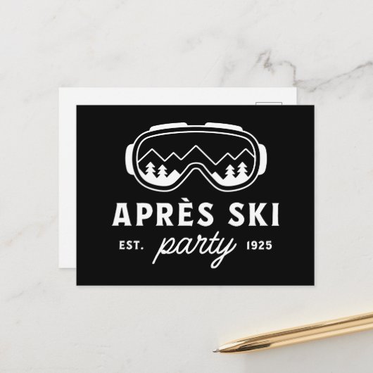 Apres ski party mountain cabin winter holiday ポストカード (正面/裏面インサイチュ)