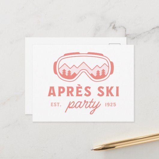 Apres ski party skiing girls night pink aesthetic ポストカード (正面/裏面インサイチュ)