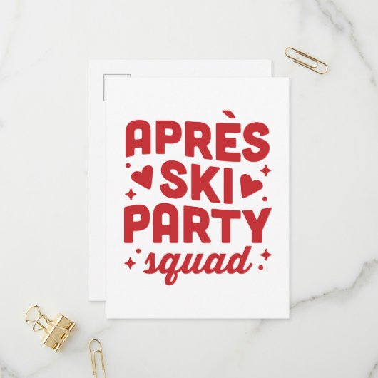 Apres ski party squad holiday red aesthetic インビテーションポストカード (正面/裏面インサイチュ)