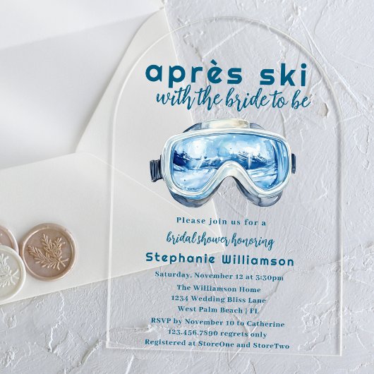 Apres Ski Sporty Winter Watercolor Bridal Shower アクリル招待状