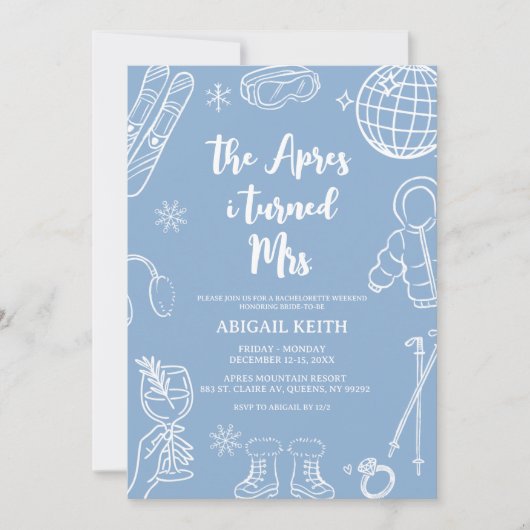 Apres Ski Weekend Itinerary Bachelorette Party 招待状 (正面)