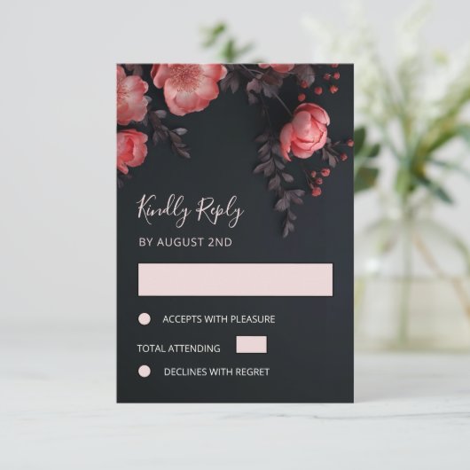 Apricot 3D Roses Wedding 出欠カード (スタンド正面)