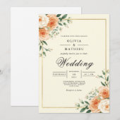 Apricot Bloom Corner Flourish Wedding 招待状 (正面/裏面)