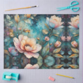 Apricot Floral Tapestry on Teal 薄葉紙 (クラフト)