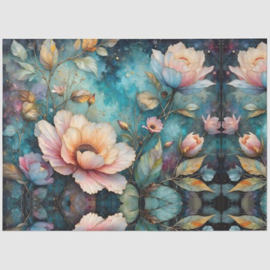 Apricot Floral Tapestry on Teal 薄葉紙 (正面)