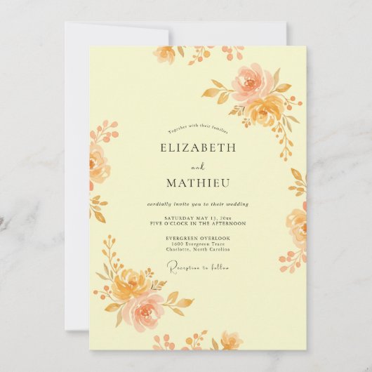 Apricot Luminous Botanical Wedding 招待状 (正面)