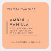 Apricot  Modern Minimalist Candle Label Sticker スクエアシール (正面)