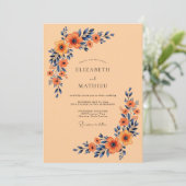 Apricot Navy Blue Distinctive Autumnal Wedding 招待状 (スタンド正面)