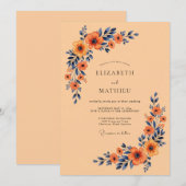 Apricot Navy Blue Distinctive Autumnal Wedding 招待状 (正面/裏面)