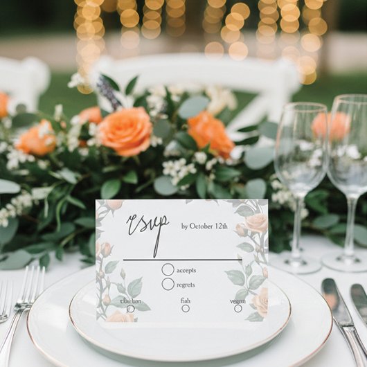 Apricot Orange Rose Wedding 出欠カード