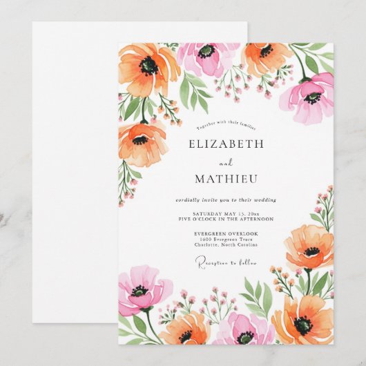 Apricot Pink Alluring Spring Wedding 招待状 (正面/裏面)