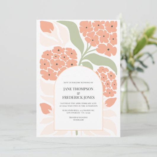 Apricot Pop Abstract Floral Modern Spring Wedding 招待状 (スタンド正面)