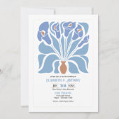 Apricot & Sky Blue Abstract Floral Boho Wedding 招待状 (正面)