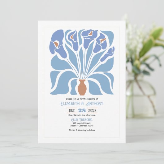 Apricot & Sky Blue Abstract Floral Boho Wedding 招待状 (スタンド正面)