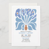 Apricot & Sky Blue Abstract Floral Boho Wedding 招待状 (正面/裏面)