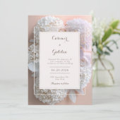 Apricot White Hydrangea Botanical Frame Wedding 招待状 (スタンド正面)