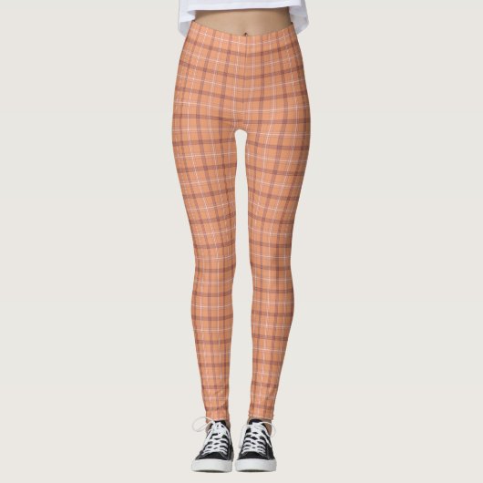 Apricot White Plaid Classic Pattern Bright レギンス (正面)