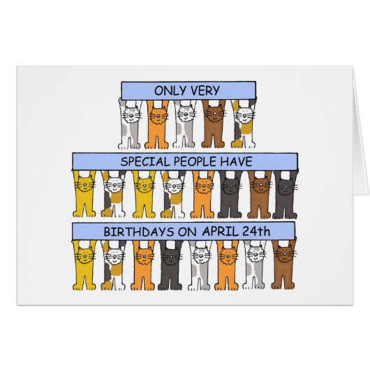 April 24th Birthday Cute Cartoon Cats (正面横)