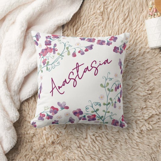 April Birth Month Sweet Pea Daisy Personalized クッション (ブランケット)