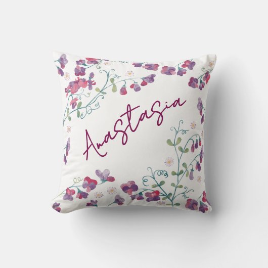 April Birth Month Sweet Pea Daisy Personalized クッション (正面)