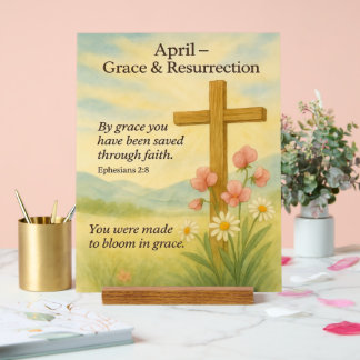 April Birthday Bible Verse Cross and Resurrection アクリルサイン