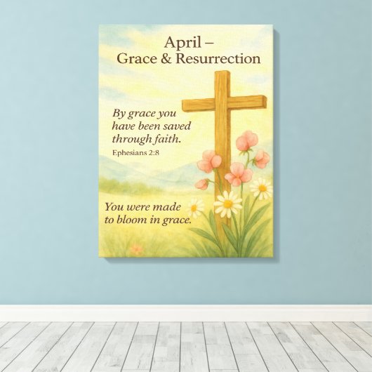 April Birthday Bible Verse Cross and Resurrection  キャンバスプリント (インサイチュ (ウッドフロア))
