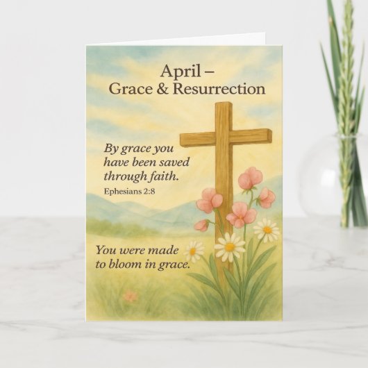 April Birthday Bible Verse Cross and Resurrection  シーズンカード (正面)