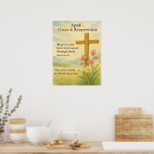 April Birthday Bible Verse Cross and Resurrection  ポスター (キッチン)