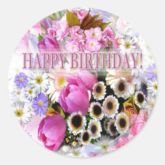 April Bouquet Birthday Classic Round Sticker ラウンドシール (正面)