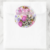 April Bouquet Birthday Classic Round Sticker ラウンドシール (バッグ)