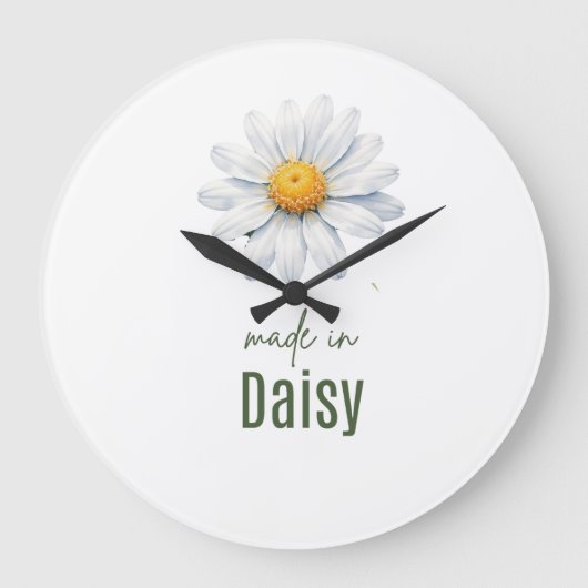 April Daisy Birth Flower Watercolor Wall Clock ラージ壁時計 (正面)