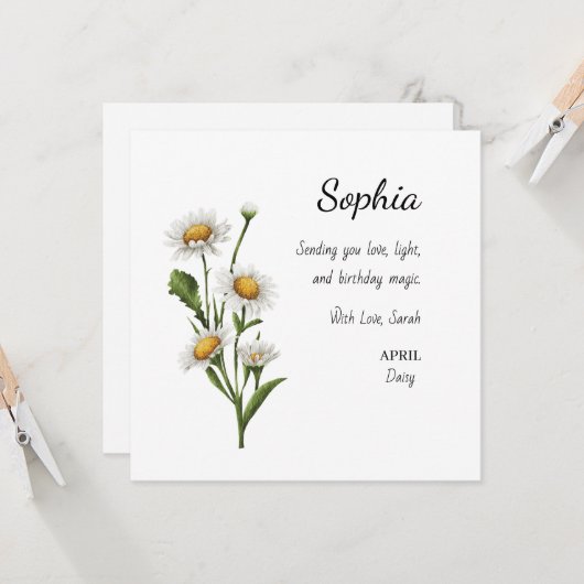 April Daisy Personalized Birthday カード (正面/裏面インサイチュ)