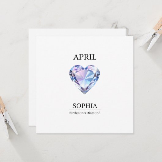 April Diamond Personalized Birthday カード (正面/裏面インサイチュ)