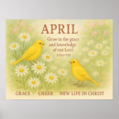 April Floral Christian Birthday Yellow Bird Bible  ポスター (正面)