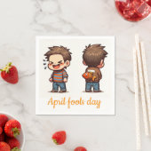 April Fools Day Fishing Boys Paper Napkins スタンダードカクテルナプキン (インサイチュ)