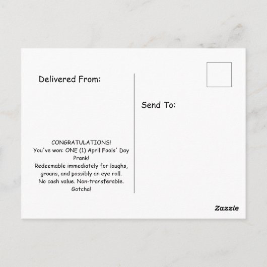 April Fools Fake Scratch Off Winner Prank ポストカード (裏面)