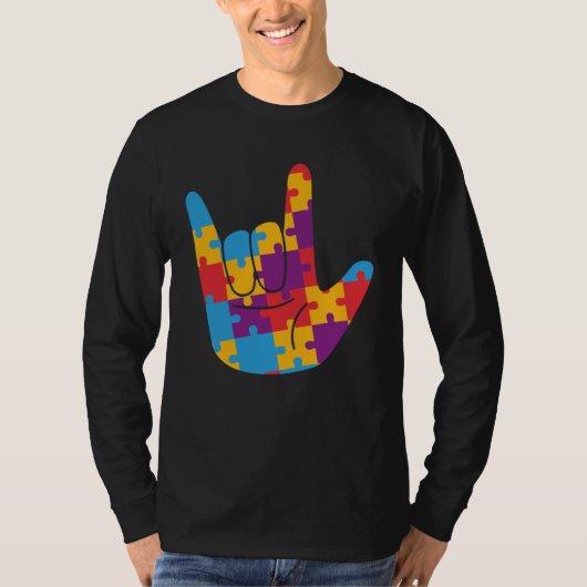 April National Autism Awareness Month ASL Love Sig Tシャツ (正面)