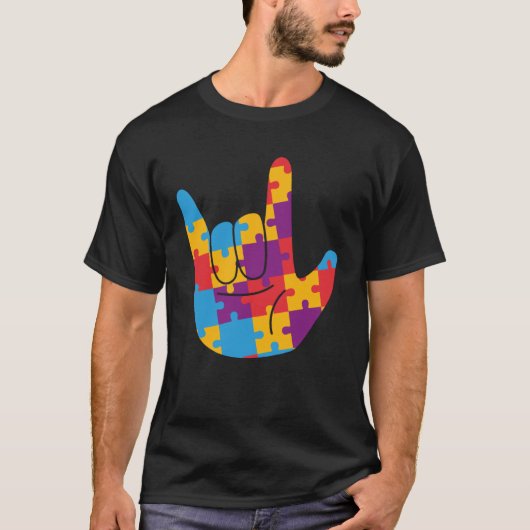 April National Autism Awareness Month ASL Love Sig Tシャツ (正面)