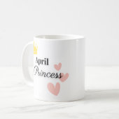 April Princess Mug – Gold Crown & Hearts Design コーヒーマグカップ (正面左)