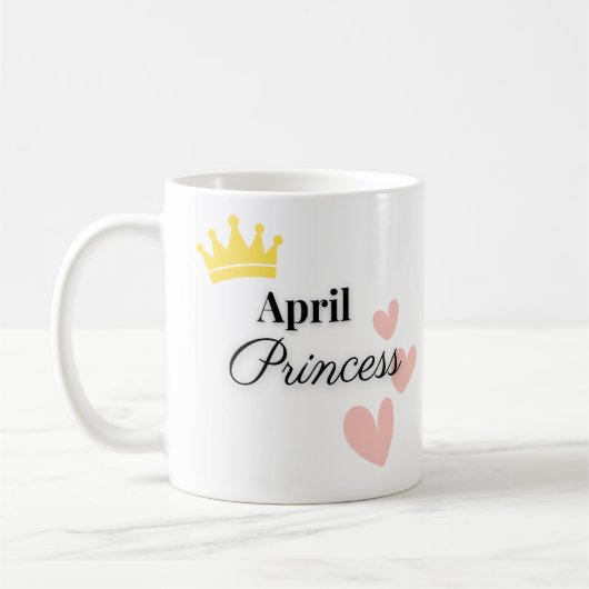 April Princess Mug – Gold Crown & Hearts Design コーヒーマグカップ (左)